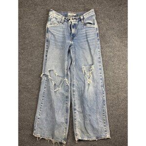Levis Jeans Womens 26 Light Wash 94 Baggy Wide Leg Distressed Ripped Raw Hem